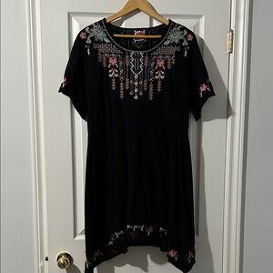 Johnny Was Black dress with Colorful Embroidery